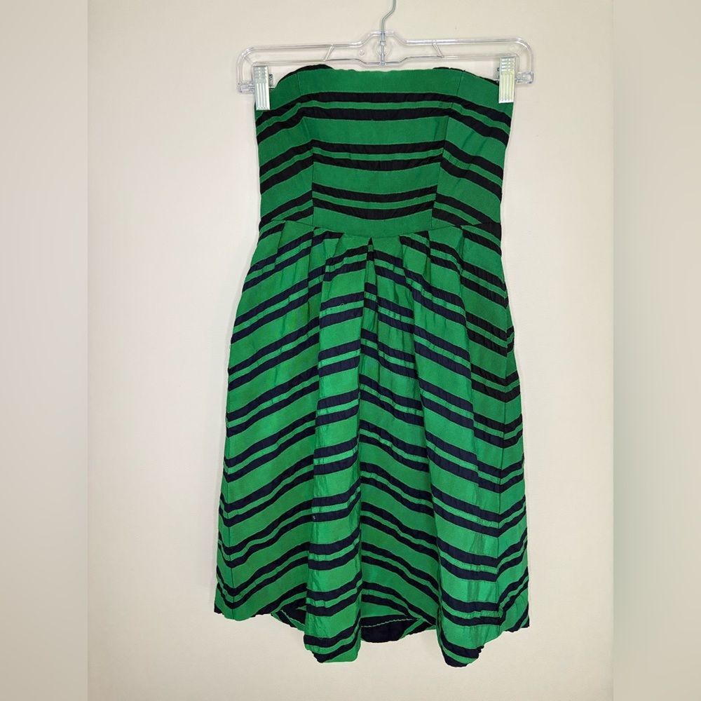 Moulinette Soeurs Strapless Green Navy Stripe Dress Sz 2